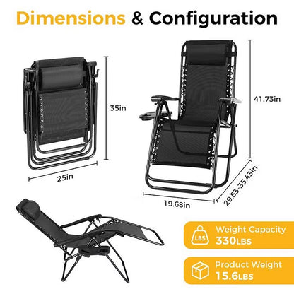 Set de 2 Tumbonas Reclinables de Gravedad Cero – Plegables con Bandeja Portavasos