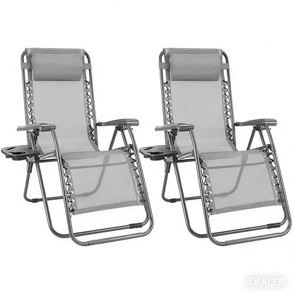 Set de 2 Tumbonas Reclinables de Gravedad Cero – Plegables con Bandeja Portavasos